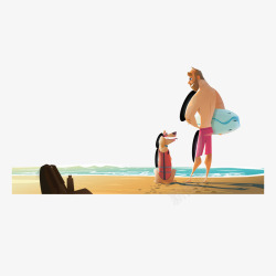 海边男子和宠物狗素材