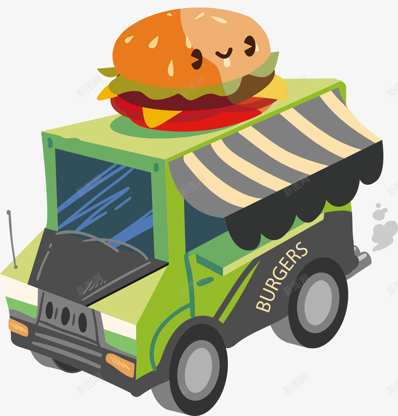 绿色汉堡餐车png免抠素材_新图网 https://ixintu.com 快餐美食 汉堡 汉堡包 汉堡餐车 矢量png 移动餐车
