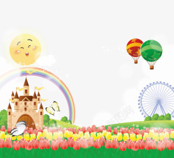 郁金香花园和热气球素材