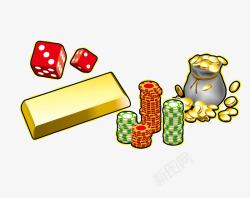 矢量赌博专用素材金条金币和色子高清图片