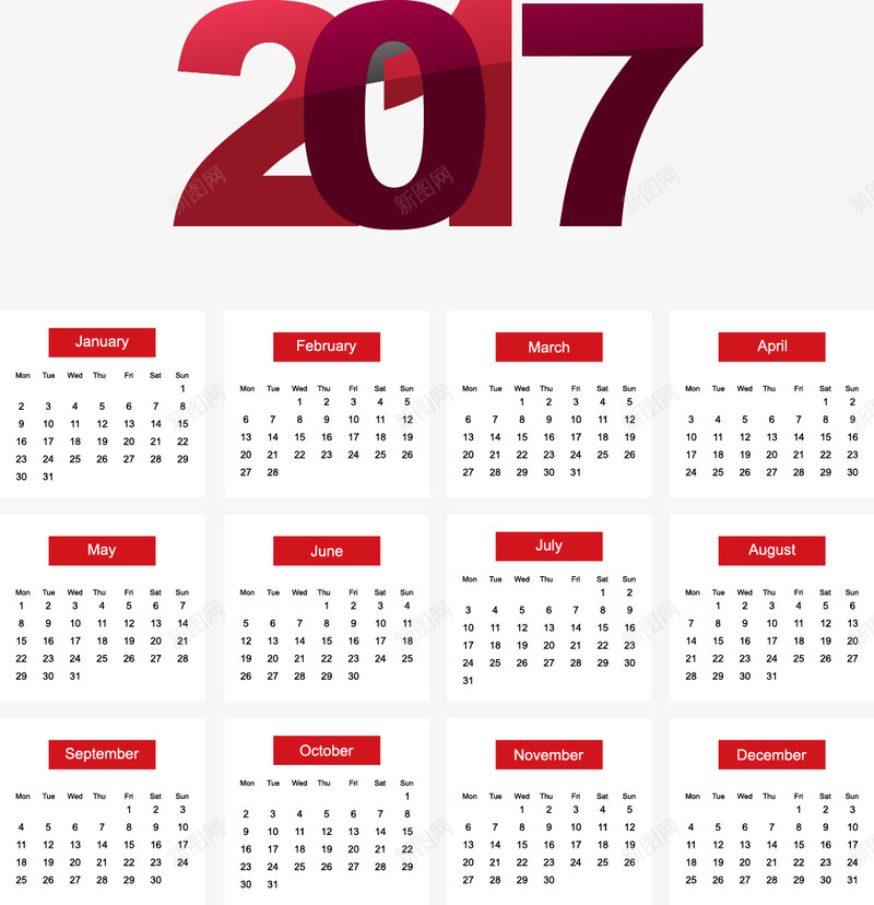 手绘2017年日历矢量图ai免抠素材_新图网 https://ixintu.com 2017 手绘 日历 矢量图