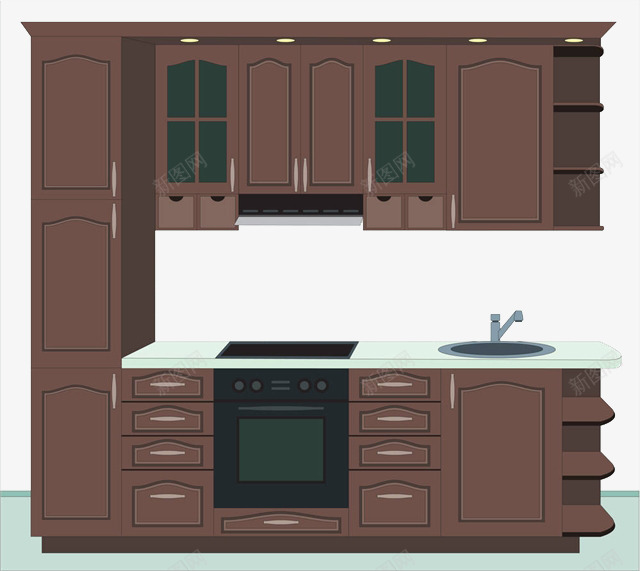 咖啡色厨房台png免抠素材_新图网 https://ixintu.com 一体式 卡通手绘 厨具 厨房台 家具家居 洗手台