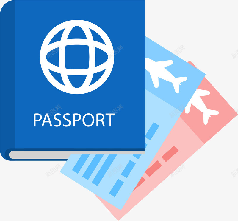 卡通蓝色护照和机票png免抠素材_新图网 https://ixintu.com 出行物品 旅游 机票 矢量图案 蓝色护照 装饰