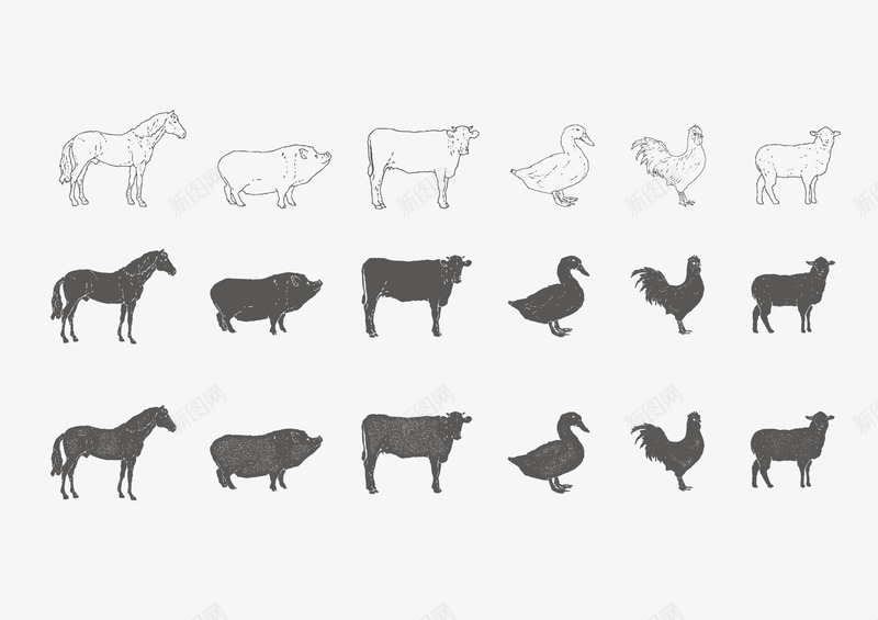 农场的动物png免抠素材_新图网 https://ixintu.com 农场 剪影 家禽 牲畜 生产