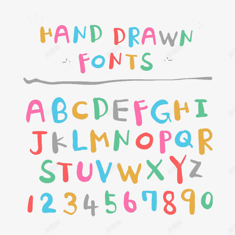 彩色手写字母与数字png免抠素材_新图网 https://ixintu.com 字母 手写 数字 艺术字