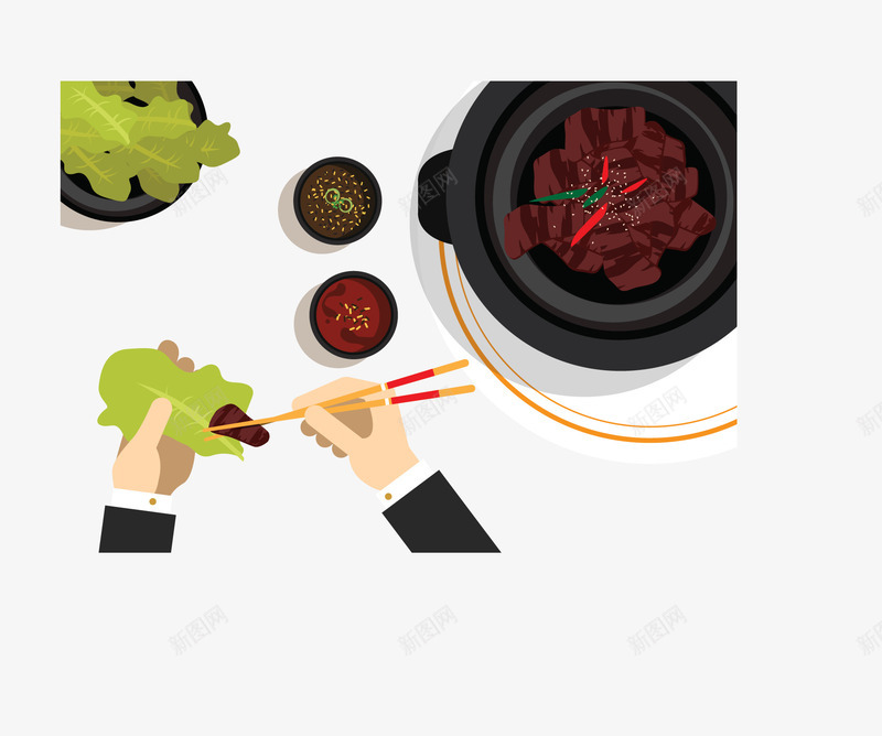 韩国料理餐桌矢量图ai免抠素材_新图网 https://ixintu.com 烤肉 生菜 韩国料理 矢量图