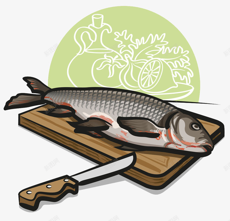 砧板上的鱼png免抠素材_新图网 https://ixintu.com 刀 厨房 砧板 食物 餐饮 鱼