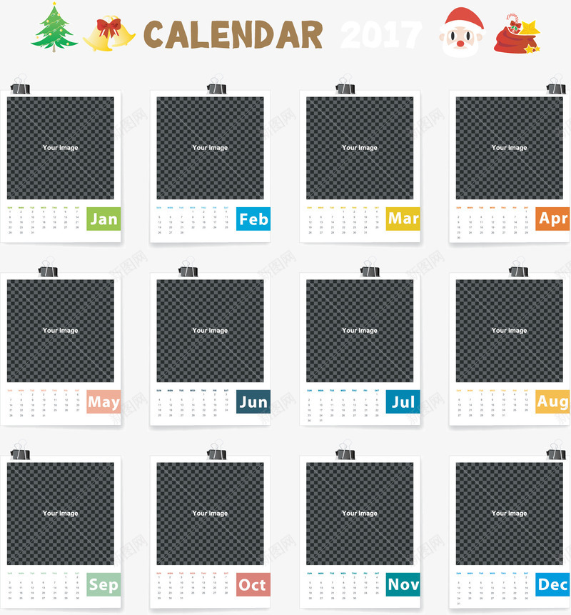 圣诞新年日历矢量图ai免抠素材_新图网 https://ixintu.com 2017年日历 新年素材 矢量图