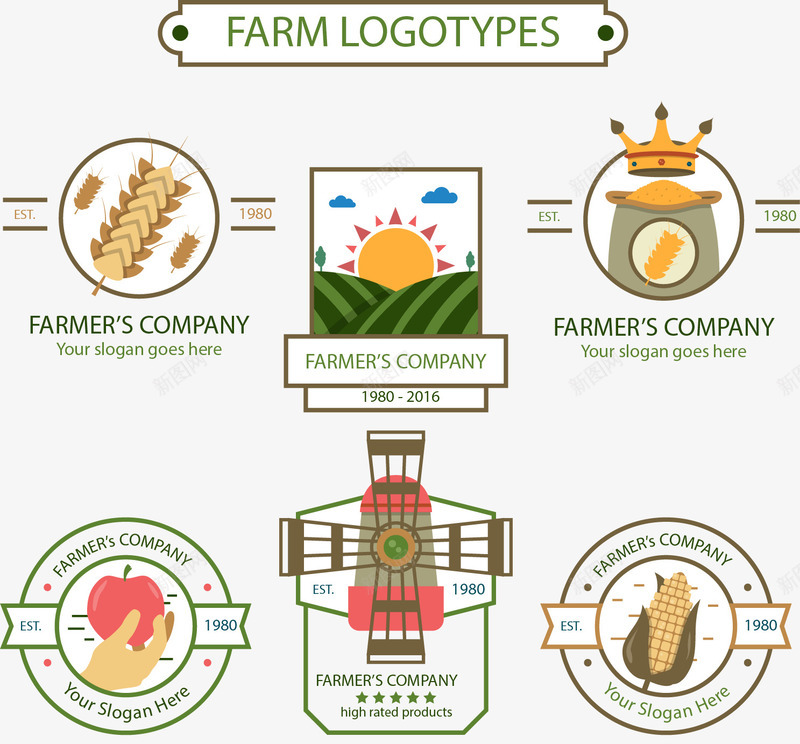 手绘农场图标矢量图ai_新图网 https://ixintu.com LOGO logo设计理念 农场 图标 手绘 矢量图