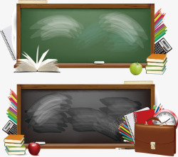 开学季手绘黑板书本苹果闹钟书包素材