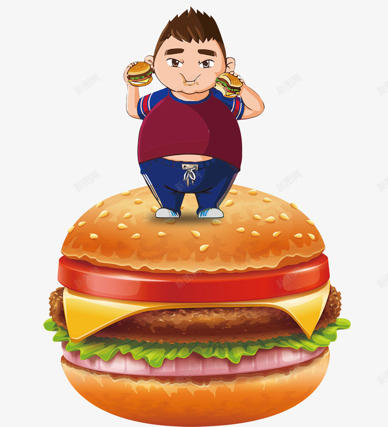 吃汉堡包的小胖子png免抠素材_新图网 https://ixintu.com 吃货 汉堡包 美食 胖子