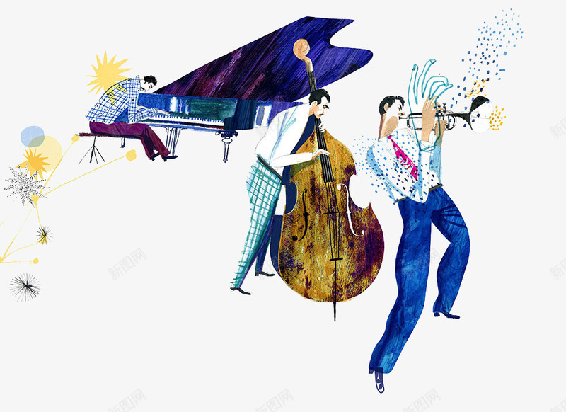 彩绘音乐会图案png免抠素材_新图网 https://ixintu.com 吹萨克丝的人们 弹钢琴 拉大提琴