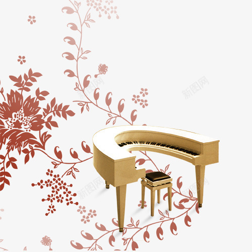 创意钢琴装饰图案psd免抠素材_新图网 https://ixintu.com 树枝 装饰 钢琴