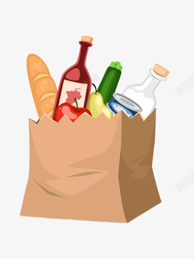 纸质购物袋png免抠素材_新图网 https://ixintu.com 买菜 纸质购物袋 购物 购物袋 食品