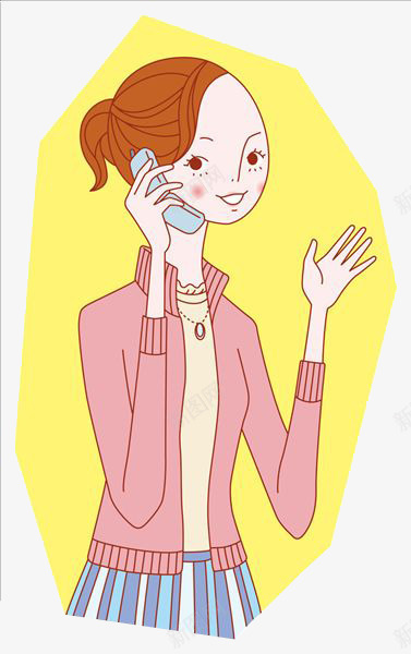 打电话的女孩png免抠素材_新图网 https://ixintu.com 一个 卡通 女孩 手绘 打电话 简图 粉色 黄色