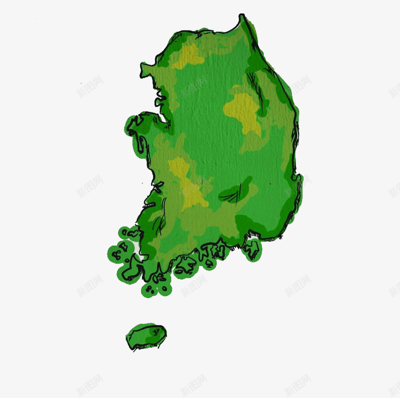 手绘绿色韩国地图png免抠素材_新图网 https://ixintu.com 手绘 绿色 绿色地图 韩国地图