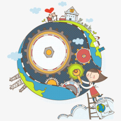 维修地球童趣维修地球的女孩插画矢量图高清图片