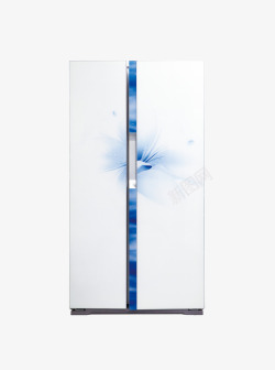 白色有蓝色图案的对开门冰箱素材
