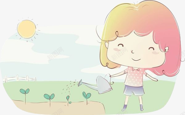 园丁女孩png免抠素材_新图网 https://ixintu.com 卡通手绘 卡通花圃 太阳 开心 教育 花园 装饰