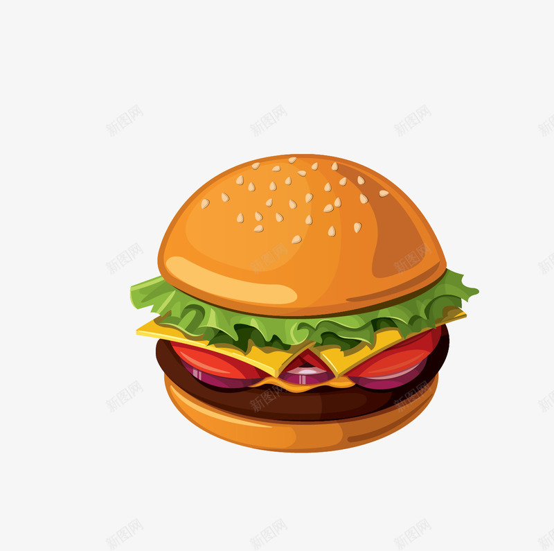 一个汉堡包png免抠素材_新图网 https://ixintu.com 卡通 快餐 汉堡 面包 食物
