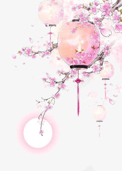 桃花与灯笼桃花边框纹理高清图片