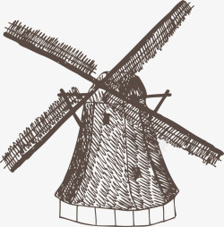 手绘景物手绘荷兰风车矢量图高清图片