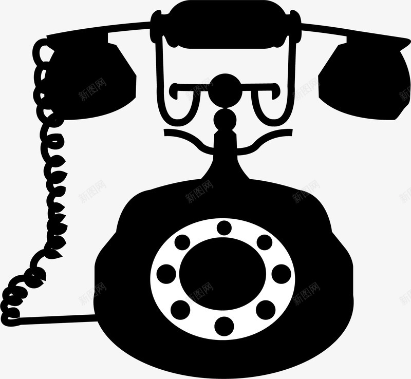 黑色电话机装饰图案图标png_新图网 https://ixintu.com 免抠PNG 卡通电话机 复古电话机 打电话 电话 通讯工具