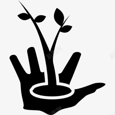 园丁的手与一个生长的植物上图标图标