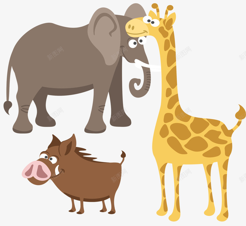 卡通动物png免抠素材_新图网 https://ixintu.com 保护动物 动物 卡通动物 大象 野猪 野生动物 长颈鹿