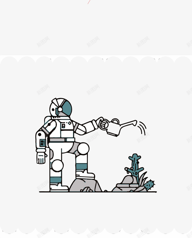 韩国机器人浇花插画png免抠素材_新图网 https://ixintu.com 可爱 插画 机器人 浇花 韩国