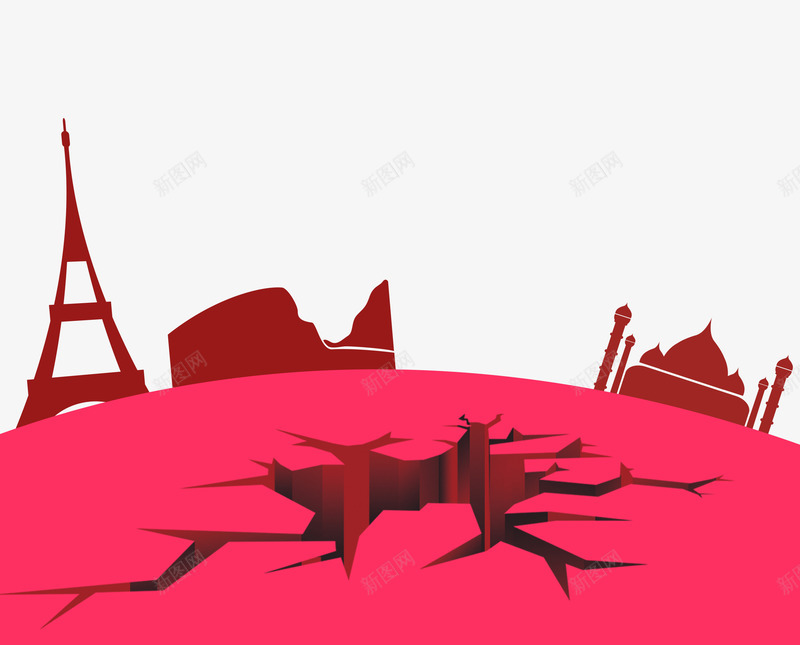 地面裂缝psd免抠素材_新图网 https://ixintu.com 半圆 地裂 城市建筑 活动素材 红色 背景装饰 裂缝