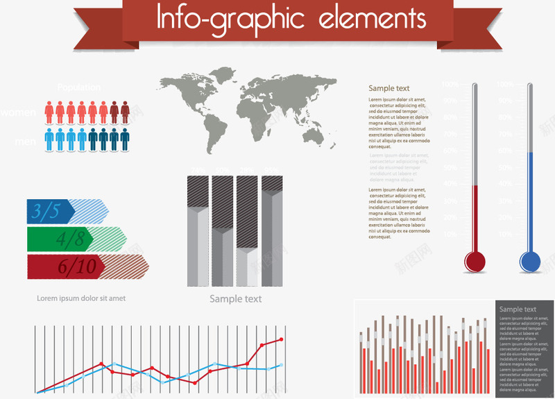 信息图表元素png免抠素材_新图网 https://ixintu.com 占比图 折线图 条形图 温度计图