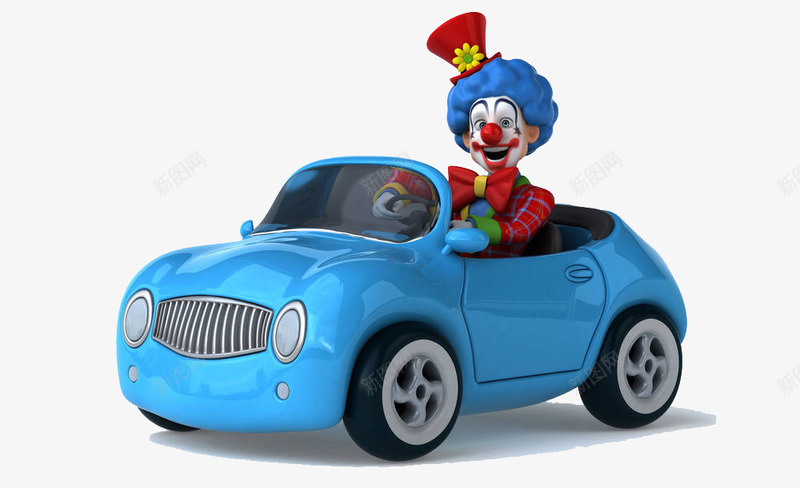 驾驶着蓝色小车的小丑装饰png免抠素材_新图网 https://ixintu.com 宣传 广告 流畅线条 立体 行驶中的汽车 装饰