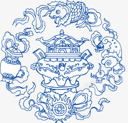 中国风高雅背景八宝纹多物件高清图片