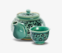 青色茶壶瓷器高清图片
