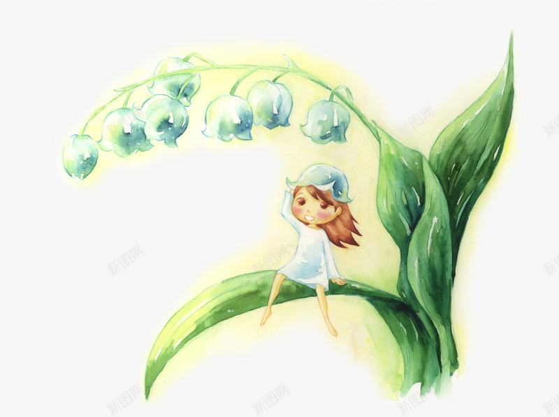 坐在树叶上的小女孩png免抠素材_新图网 https://ixintu.com 坐在树叶上的小女孩 小女孩 手绘 白色 花卉 韩国 韩国手绘花卉