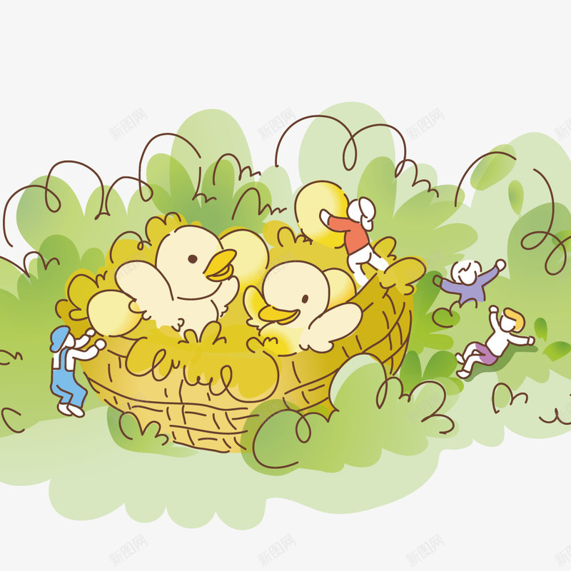 草丛里的小鸡png免抠素材_新图网 https://ixintu.com 动物 卡通 小鸡 插画 草丛