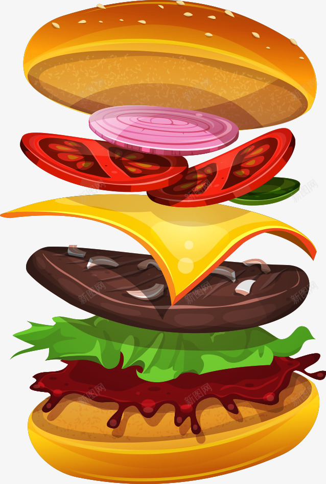 美食汉堡png免抠素材_新图网 https://ixintu.com 创意汉堡 卡通汉堡 汉堡 矢量汉堡 美食汉堡