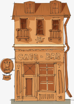 棕色咖啡屋手绘棕色速写房子高清图片