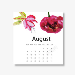 红白色2019年8月花朵日历矢量图素材