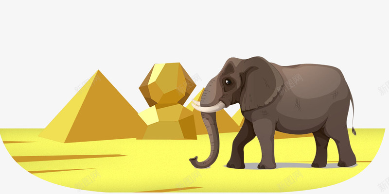 沙漠中的大象png免抠素材_新图网 https://ixintu.com 几何体 埃及 大象 沙漠 菱格 非洲