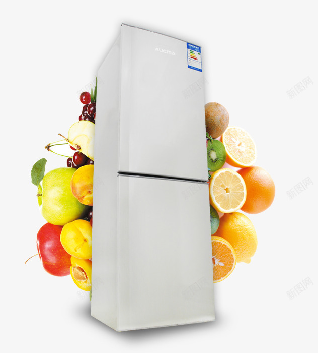 家电冰箱psd免抠素材_新图网 https://ixintu.com 产品实物 冰箱 水果 澳柯玛 白色