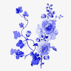 蓝色古风盛开花朵素材