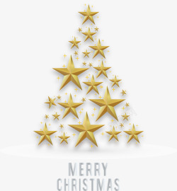 多拼图五角金色五角星拼图圣诞树高清图片