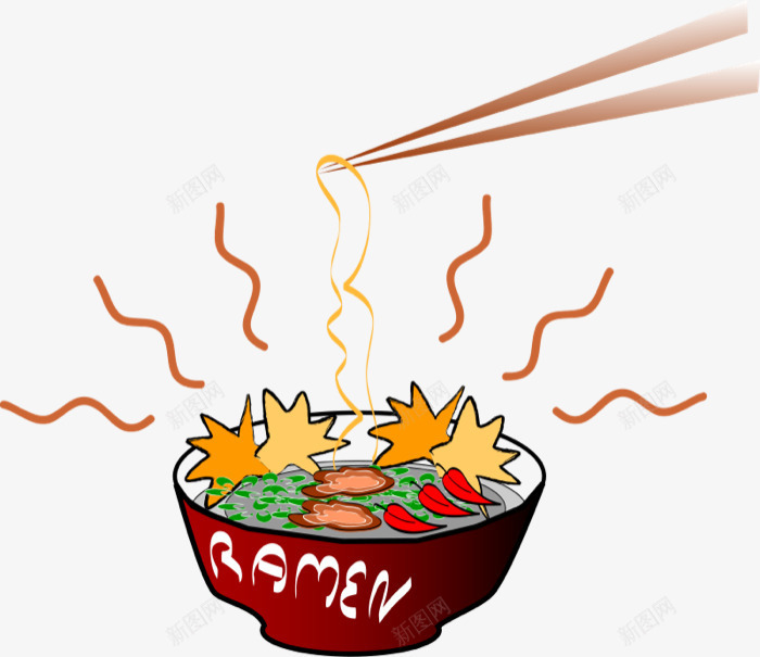 手绘一碗面条png免抠素材_新图网 https://ixintu.com 一根面条 筷子 美食 面条 面食 食物