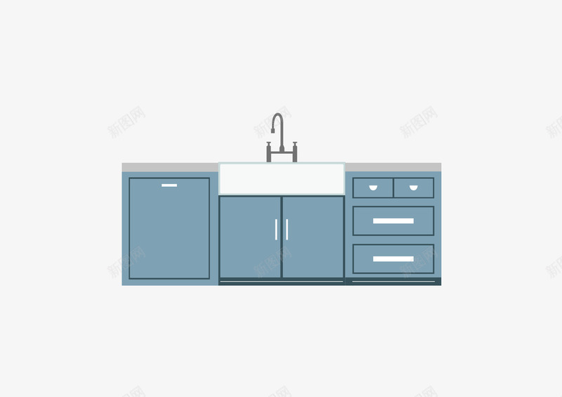 蓝色的厨房水池png免抠素材_新图网 https://ixintu.com 厨房 手绘 水池 蓝色