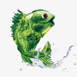 绿色飞舞的鲤鱼素材