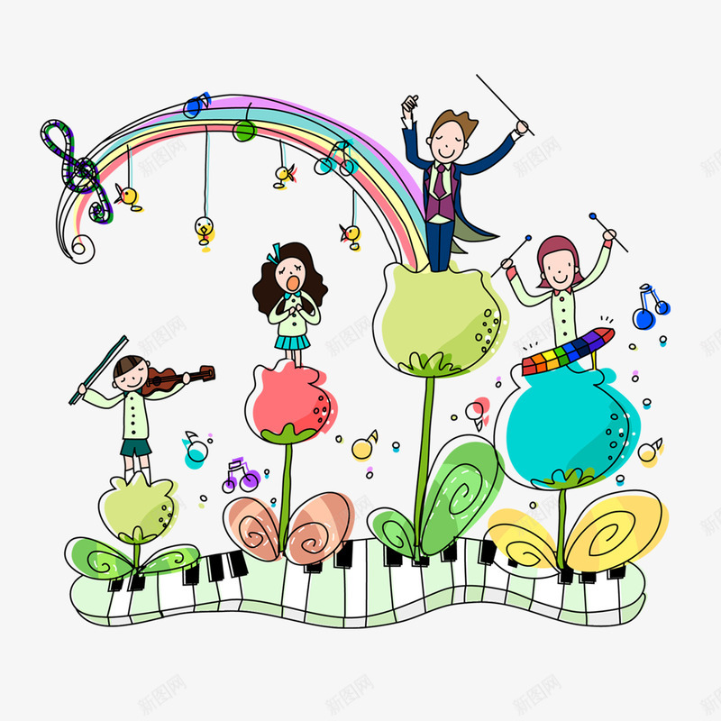 美好音乐课png免抠素材_新图网 https://ixintu.com 手绘 指挥 钢琴 音乐课 音乐课堂