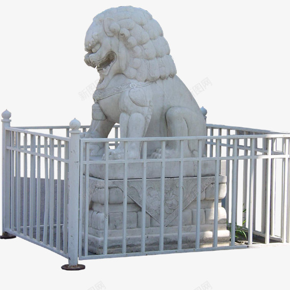 石狮雕塑png免抠素材_新图网 https://ixintu.com 威严 石狮 铁栅栏 雕塑