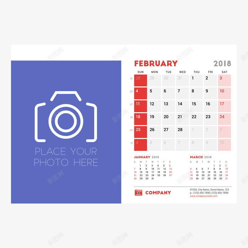 蓝白色2018年二月日历矢量图ai免抠素材_新图网 https://ixintu.com 2018年二月 2018年日历 日历 灰色 白色 红色 蓝色 矢量图